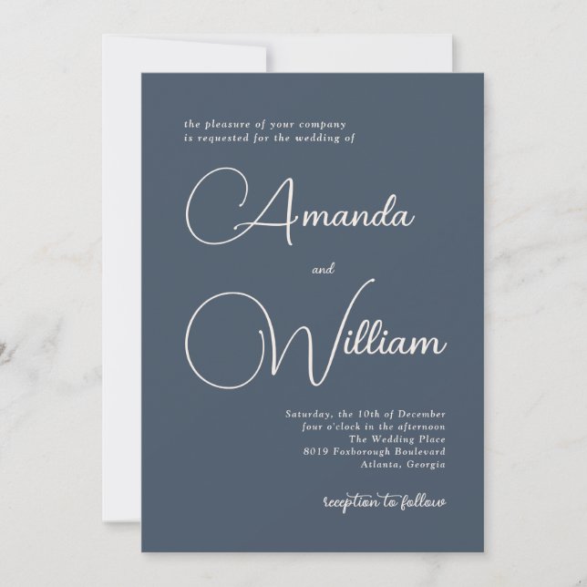 Invitación Boda azul de la marina de simplicidad moderna (Anverso)