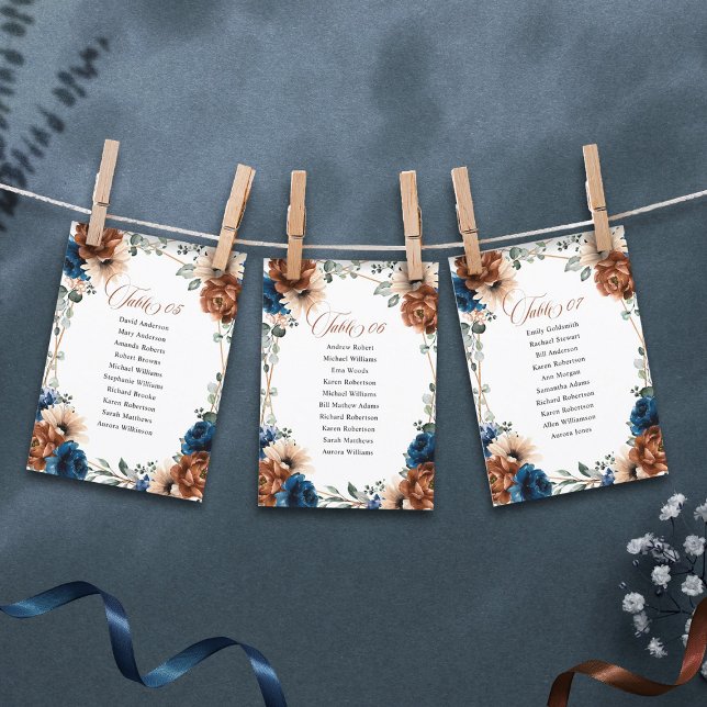 Invitación Boda azul de la Marina de Terracota Tabla de asien (Terracotta navy blue wedding seating chart)