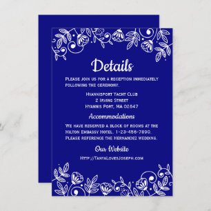 Invitación Boda Azul de la Marina detalla flores elegantes fl