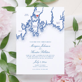 Invitación Boda azul de la Marina Elegante de Mapa Místico CT