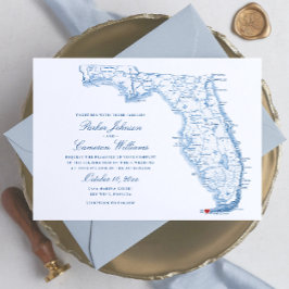 Invitación Boda azul de la Marina Elegante del Mapa FL Occide