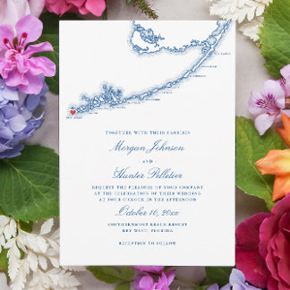Invitación Boda azul de la Marina Elegante del Mapa FL Occide