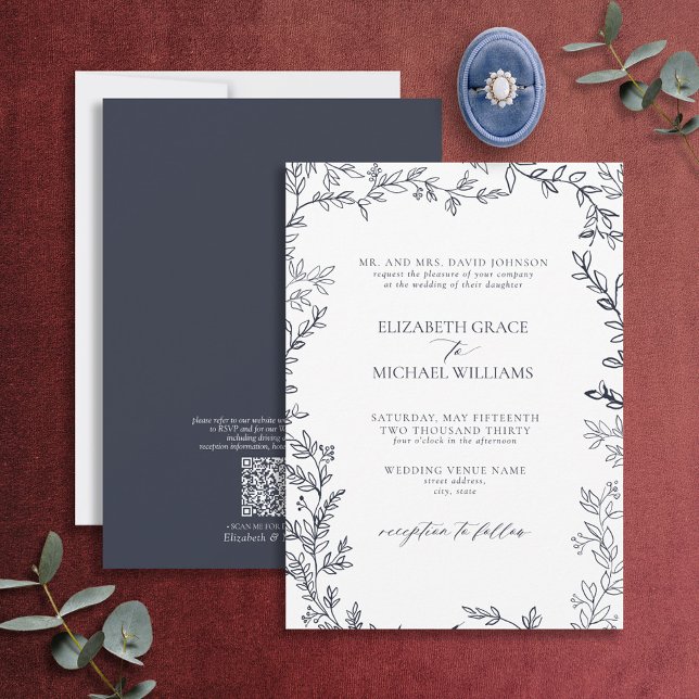 Invitación Boda azul de la Marina Elegante Formal del Código  (Subido por el creador)