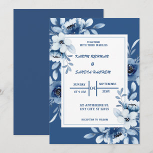 Invitación Boda azul de la Marina Floral
