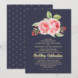 Invitación Boda azul de la Marina Floral de color de agua