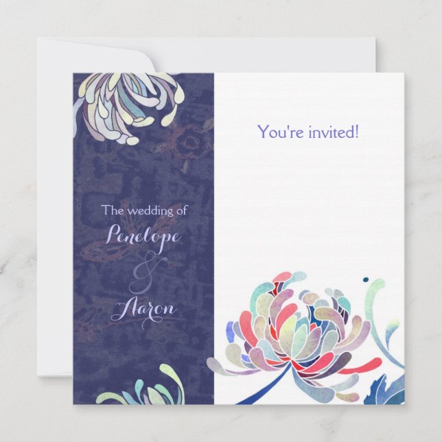 Invitación Boda Azul de la Marina Floral Moderna (Anverso)