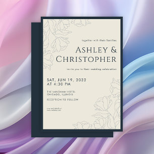 Invitación Boda azul de la Marina Floral moderna dibujada