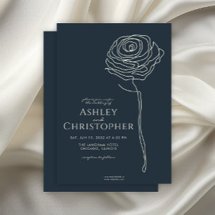 Invitación Boda azul de la Marina Floral moderna dibujada