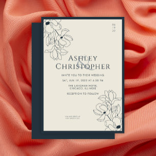 Invitación Boda azul de la Marina Floral moderna dibujada