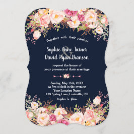 Invitación Boda azul de la Marina floral rosa Rubor moderna