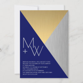 Invitación Boda azul de la marina Metales mixtos modernos Geo