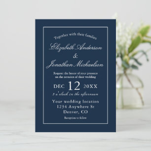 Invitación Boda azul de la Marina Minimalista clásica