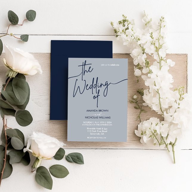 Invitación Boda azul de la Marina Minimalista moderna (Subido por el creador)