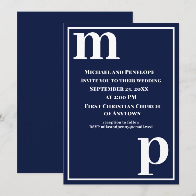 Invitación Boda azul de la Marina Monográfica de Estilo Moder (Anverso / Reverso)