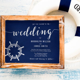 Invitación Boda azul de la Marina Náutica redonda invita a ru