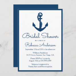 Invitación Boda azul de la Marina Nautical Bridal Shower Anch