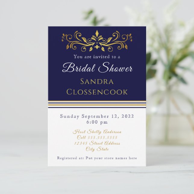 Invitación Boda azul de la Marina Nautical Coastal Bridal Sho (Anverso de pie)