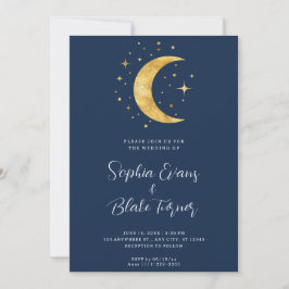 Invitación Boda azul de la Marina Nocturna Crescent Moon Star