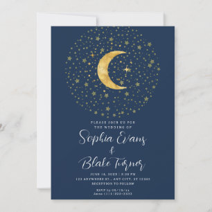 Invitación Boda azul de la Marina Nocturna Crescent Moon Star