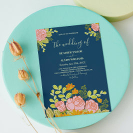 Invitación Boda azul de la Marina Oscura floral Botánica