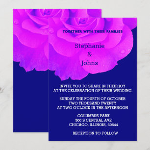 Invitación Boda azul de la Marina Rosa Rosa Morada Violeta Fl