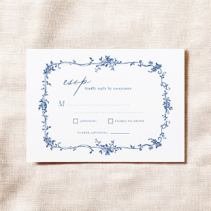 Invitación Boda azul de la marina victoriana francesa RSVP