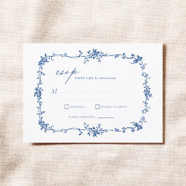 Invitación Boda azul de la marina victoriana francesa RSVP