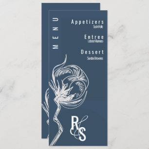 Invitación Boda azul de la planta de algodón botánico