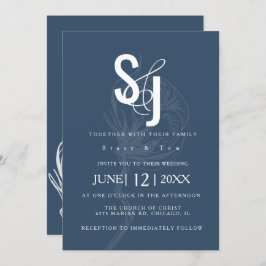 Invitación Boda azul de la planta de algodón botánico