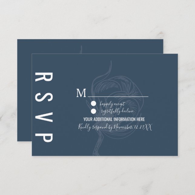 Invitación Boda azul de la planta de algodón botánico (Anverso / Reverso)