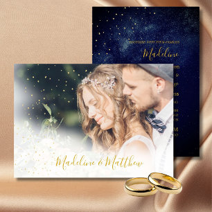 Invitación Boda azul de las estrellas de oro de Sky Astral