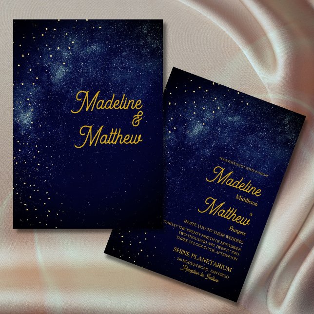 Invitación Boda azul de las estrellas de oro de Sky Astral po (Subido por el creador)