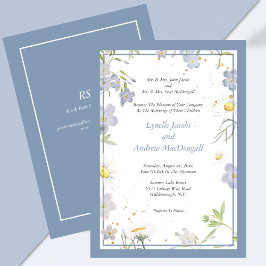 Invitación Boda azul de las flores de verano con RSVP