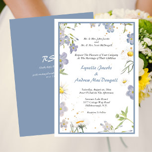 Invitación Boda azul de las flores de verano con RSVP