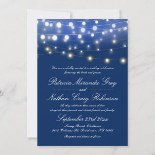 Invitación Boda azul de las luces de cadena nocturna