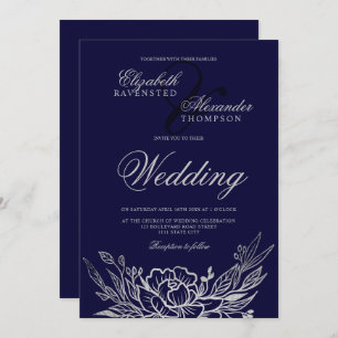 Invitación boda azul de las peonías florales clásicas