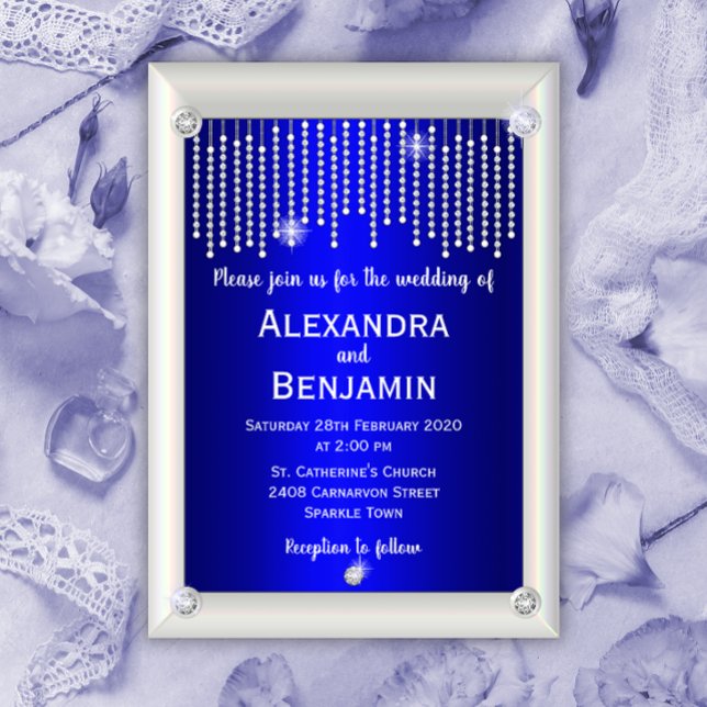 Invitación Boda azul de los diamantes y las perlas (Subido por el creador)