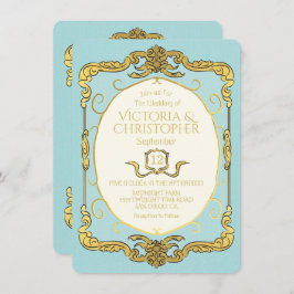 Invitación Boda azul de oro de Regencia barroca