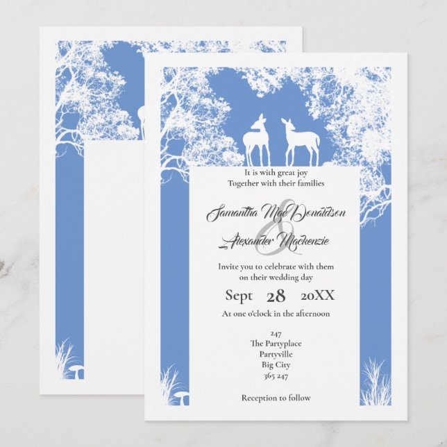 Invitación Boda azul de papel falso de Woodland (Anverso / Reverso)