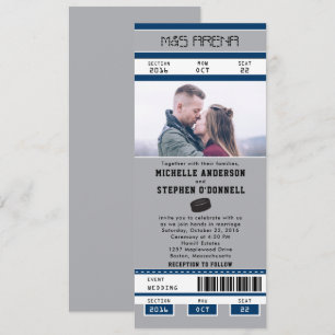 Invitación Boda azul de plata del boleto del hockey