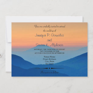 Invitación Boda azul de polvo de la montaña del atardecer