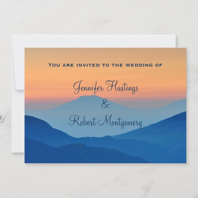 Invitación Boda azul de polvo de la montaña del atardecer (Anverso)