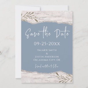 Invitación Boda azul de polvo de madera de Birch Save the Dat