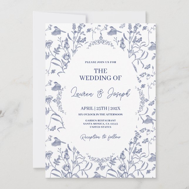 Invitación Boda azul de tela (Anverso)