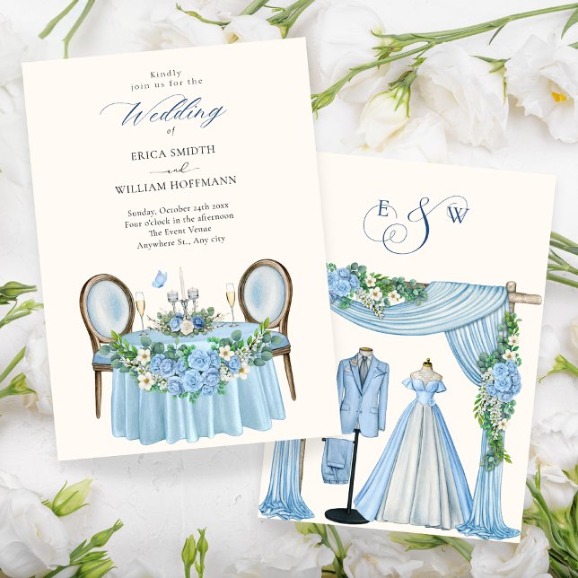 Invitación Boda azul decoración de jardín floral (Subido por el creador)