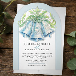 Invitación Boda azul del arco de color de agua de las campana