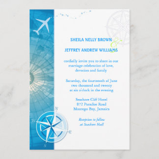 Invitación Boda azul del destino del buen viaje