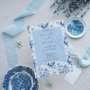 Invitación Boda azul del inodoro floral francés vintage