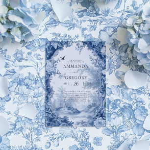 Invitación Boda azul del inodoro floral francés vintage