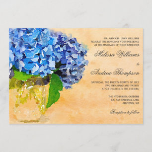 Invitación Boda azul del tarro de albañil de la acuarela del